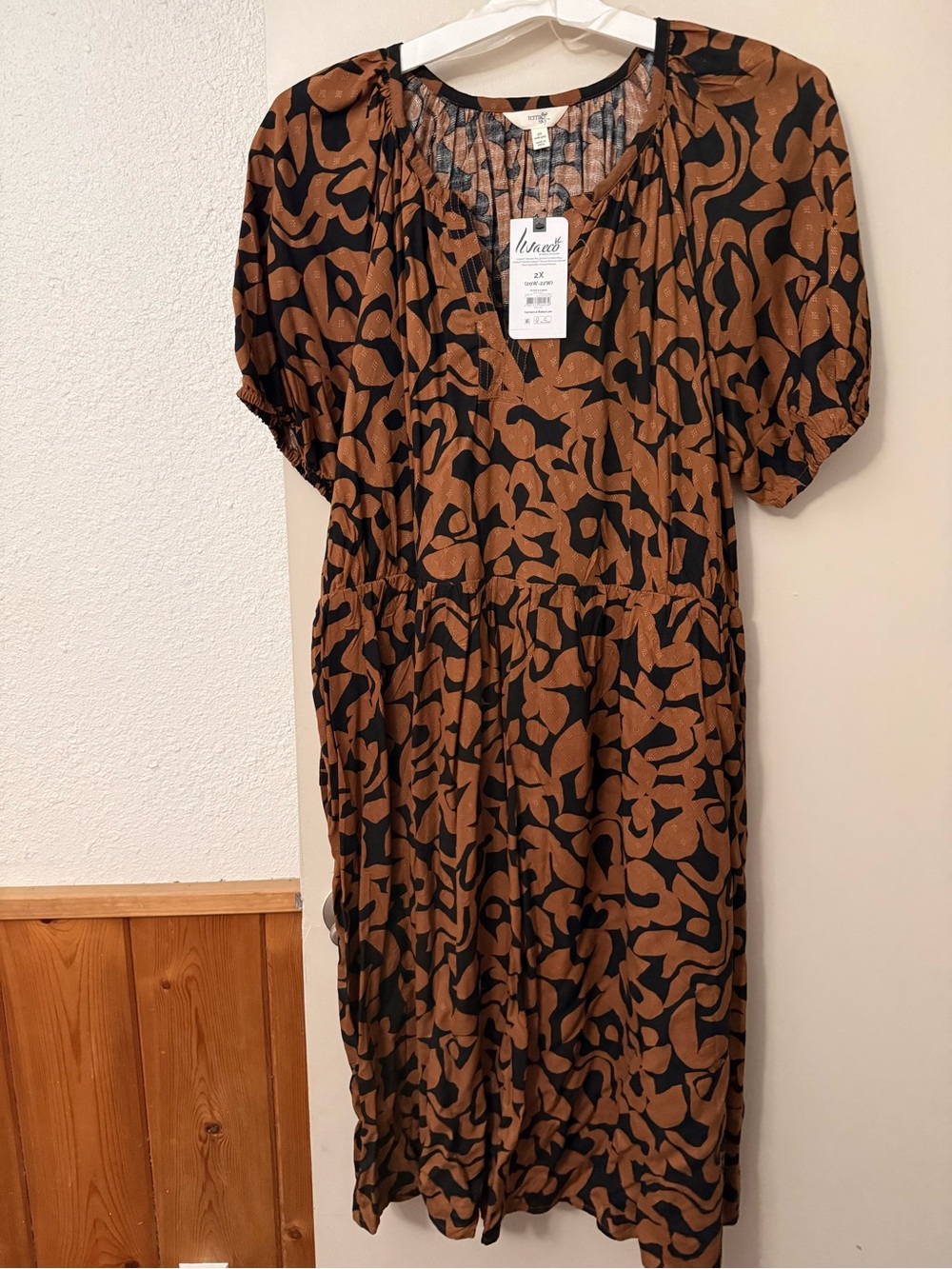 Modern Brown & Black Printed Midi Dress